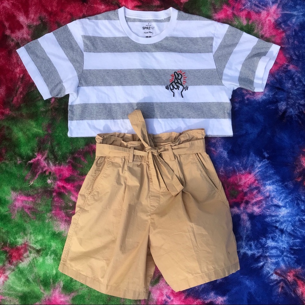 UNIQLO Japan Tan/Mustard High-Waisted Tie Shorts